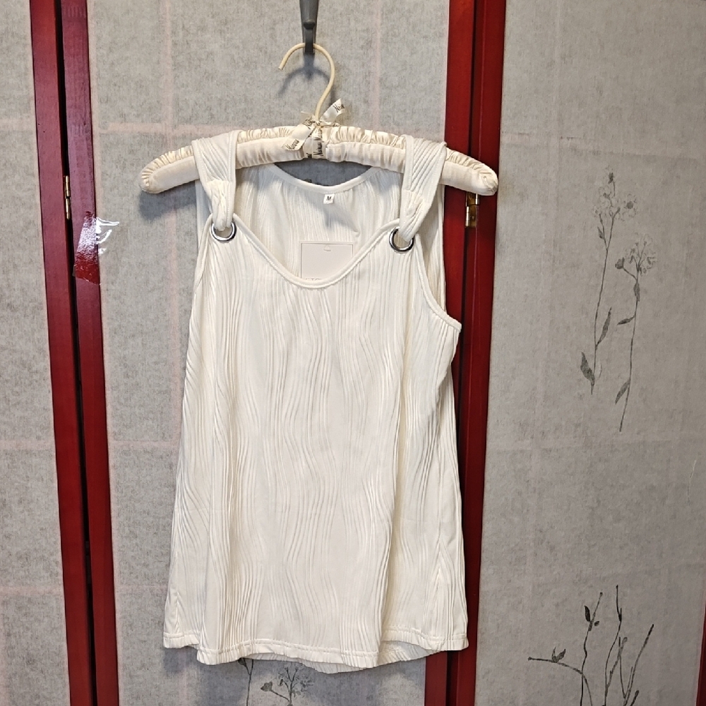 Elegant Cream Sleeveless Tank Top w/ Gold Accents NWT